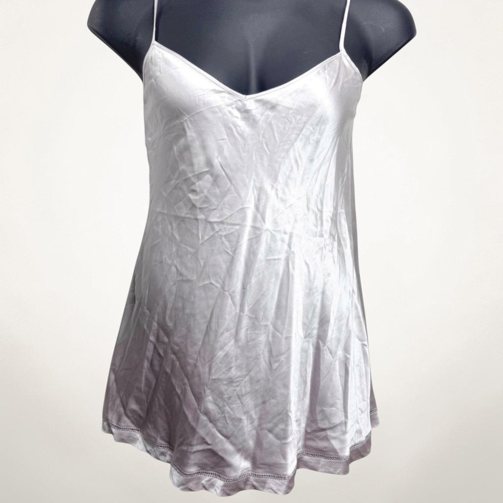 Cacique Women Satin Chemise Nightgown Lavender Silver V-Neck Slip Lingerie Small